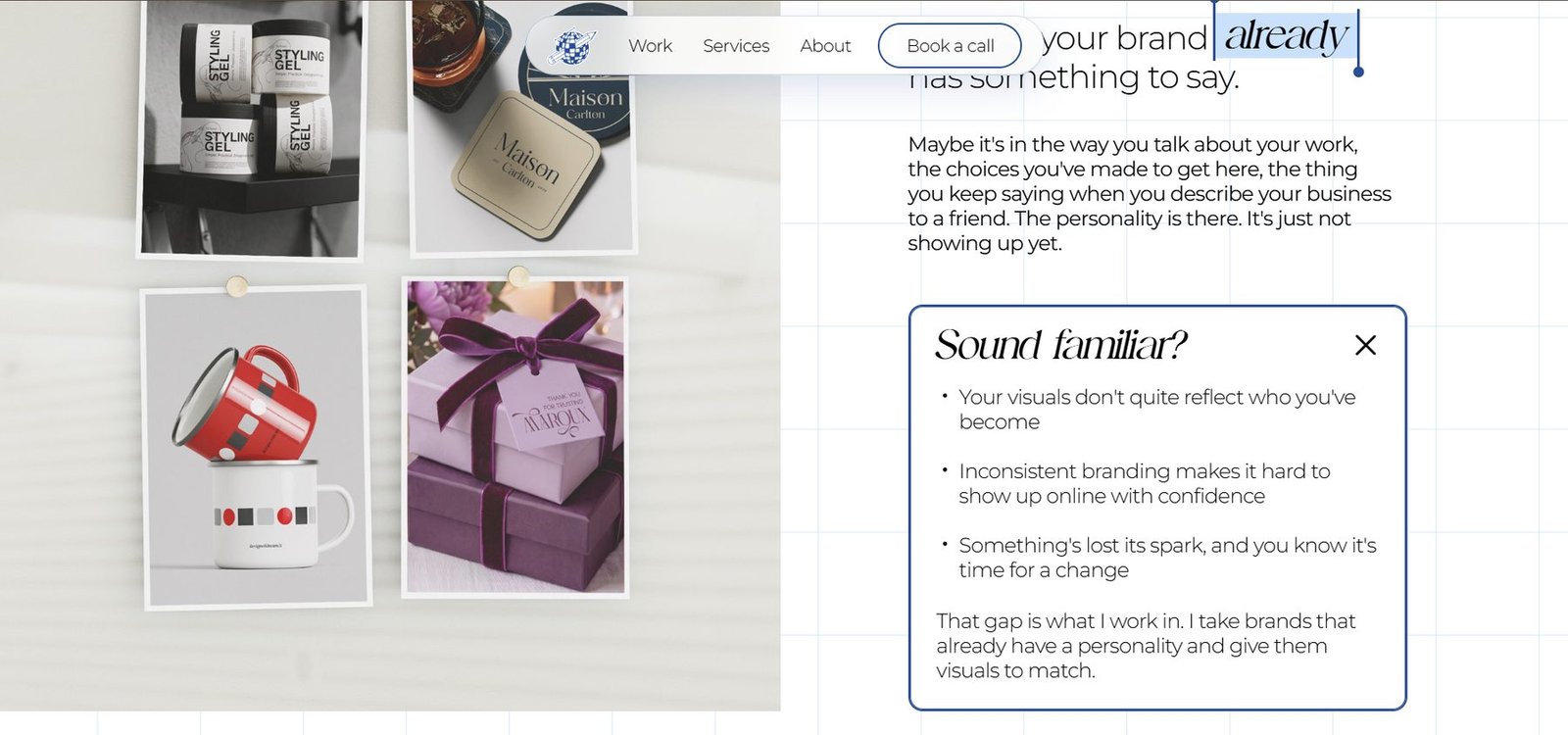 The “Sound familiar?” section, naming the most common brand problems