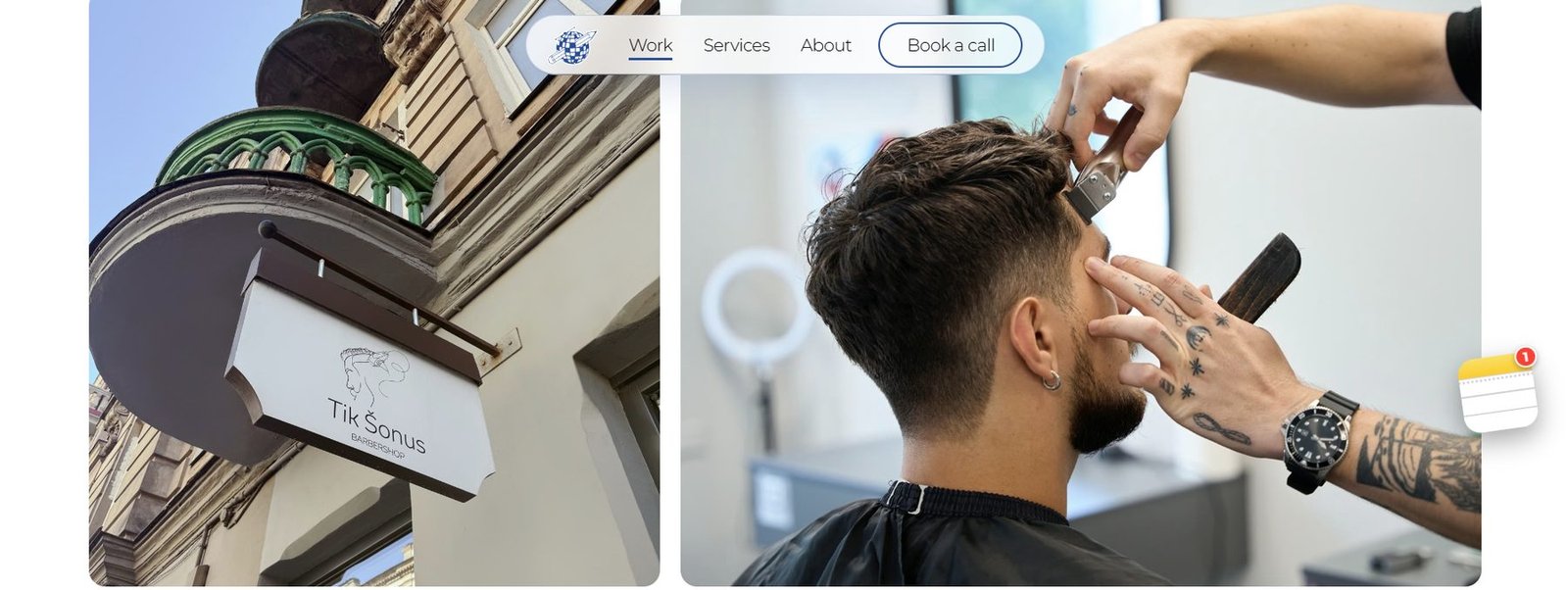 The Tik Sonus barbershop sign and a moment from the shop